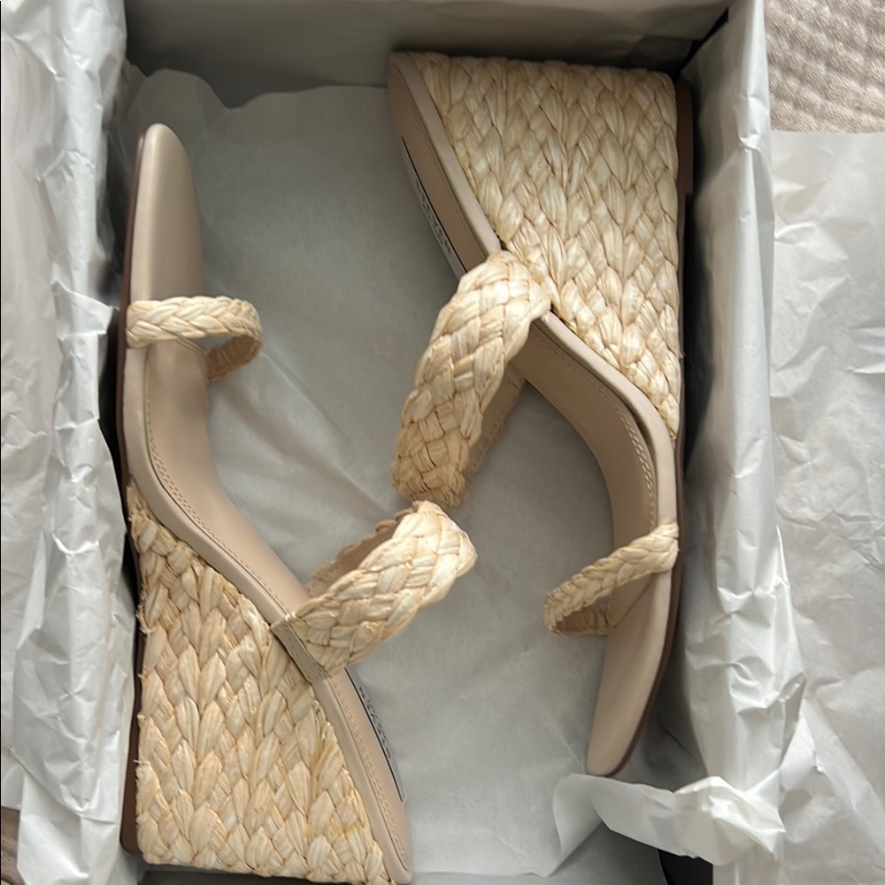 Stylish Cream Braided Wedge Sandals
